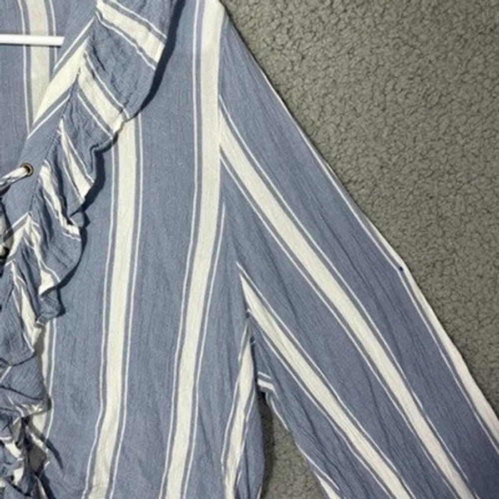 American Eagle Outfitters Top Womens XL Blue‎ White Striped Lace Up Ruffle 0462 - Picture 10 of 16